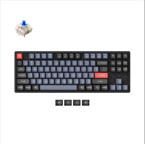Keyboard mechanical keychron k8 pro hs aluminium rgb led tkl gateron g-pro blue switch multi-device (wired+bluetooth), black, keychron-key-k8p-j2
