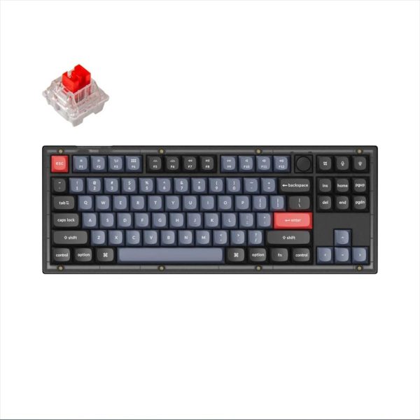 Keyboard mechanical keychron v3 tkl qmk/via rgb keychron k pro red switch, frosted black (translucent), w/knob, keychron-key-v3-c1