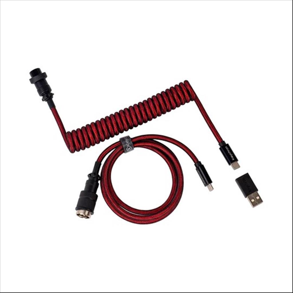 KEYBOARD ACCESSORY KEYCHRON COILED AVIATOR PREMIUM ANGLED CABLE RED (Type-C to Type-C) w/adapter type-A to Type-C 08430