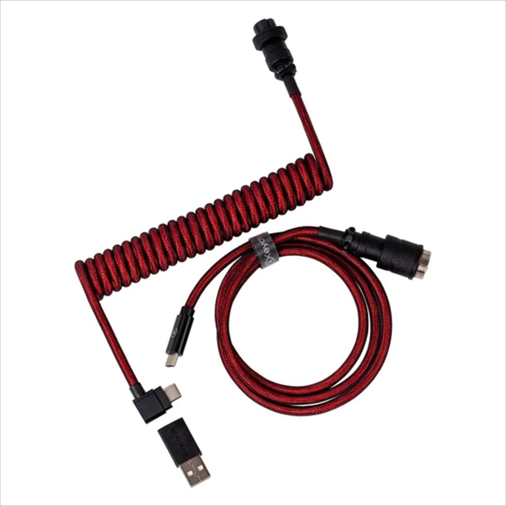 KEYBOARD CABLE KEYCHRON COILED AVIATOR PREMIUM (Type-C to Type-C) w/adapter type-A to Type-C, RED 08478
