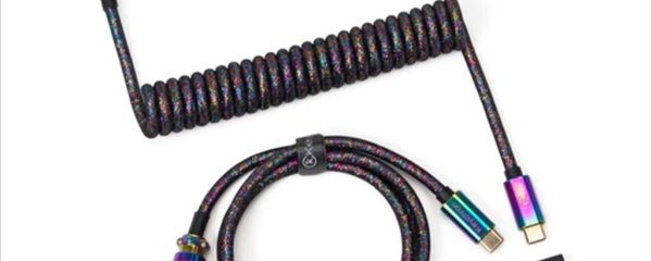 KEYBOARD CABLE KEYCHRON COILED AVIATOR COLORFUL PREMIUM ANGLED (Type-C to Type-C) w/adapter type-A to Type-C, Rainbow black