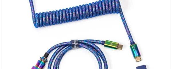 KEYBOARD CABLE KEYCHRON COILED AVIATOR COLORFUL PREMIUM ANGLED (Type-C to Type-C) w/adapter type-A to Type-C, Rainbow blue