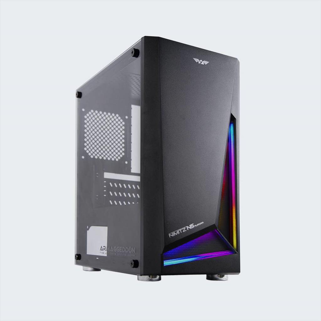 CASE ARMAGGEDDON microATX NIMITZ N5 AURORA BLACK, w/WINDOW, RGB FRONT PANEL, w/o OD DVD slot 02366