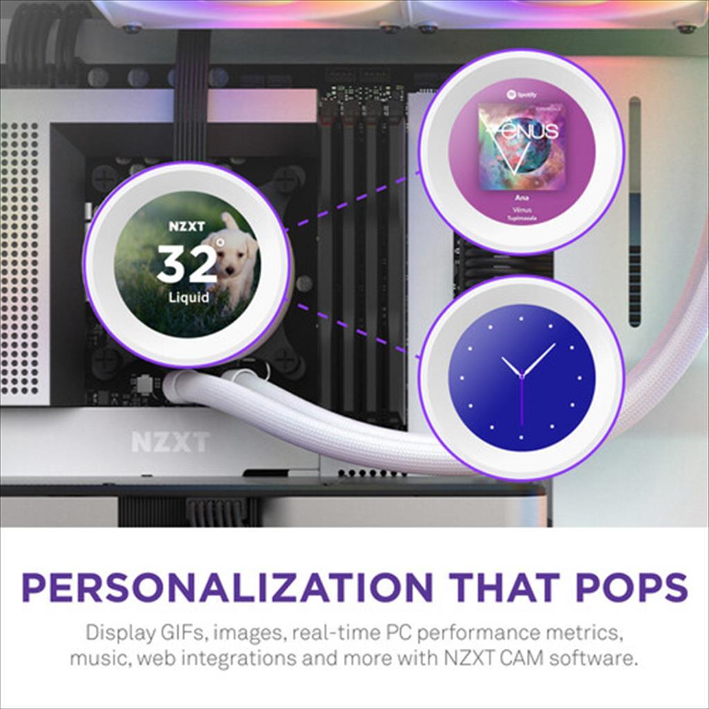 COOLERS CPU AIO NZXT Kraken 280 ELITE RGB, 2x140mm F140 RGB Core fans, RGB Controller, w/2.36" LCD display, RL-KR28E-W1, MATTE WHITE 36433