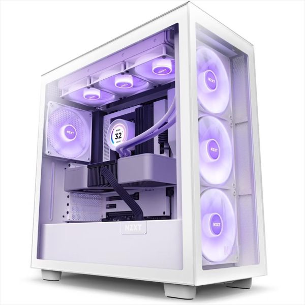 CASE NZXT ATX Mid-Tower H7 ELITE (2023) RGB w/2xWINDOWS + Top MESH 3x F140 RGB Core Fan, F140Q Airflow fan, USB-C 3.2, 2xUSB-A 3.2, Matte White CM-H71EW-02 02397