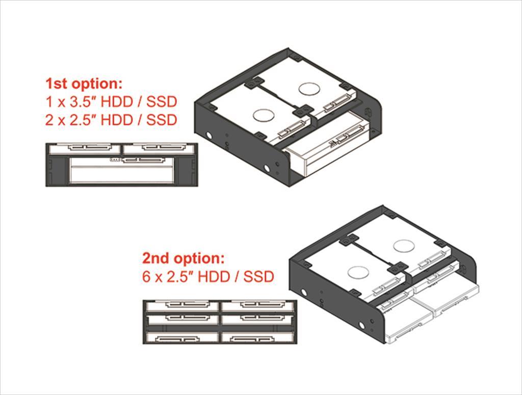 CASE mount 6x 2,5" HDD/SSD/ 1x 3,5" + 2x 2,5" ; 5.25" Delock 18217 02278