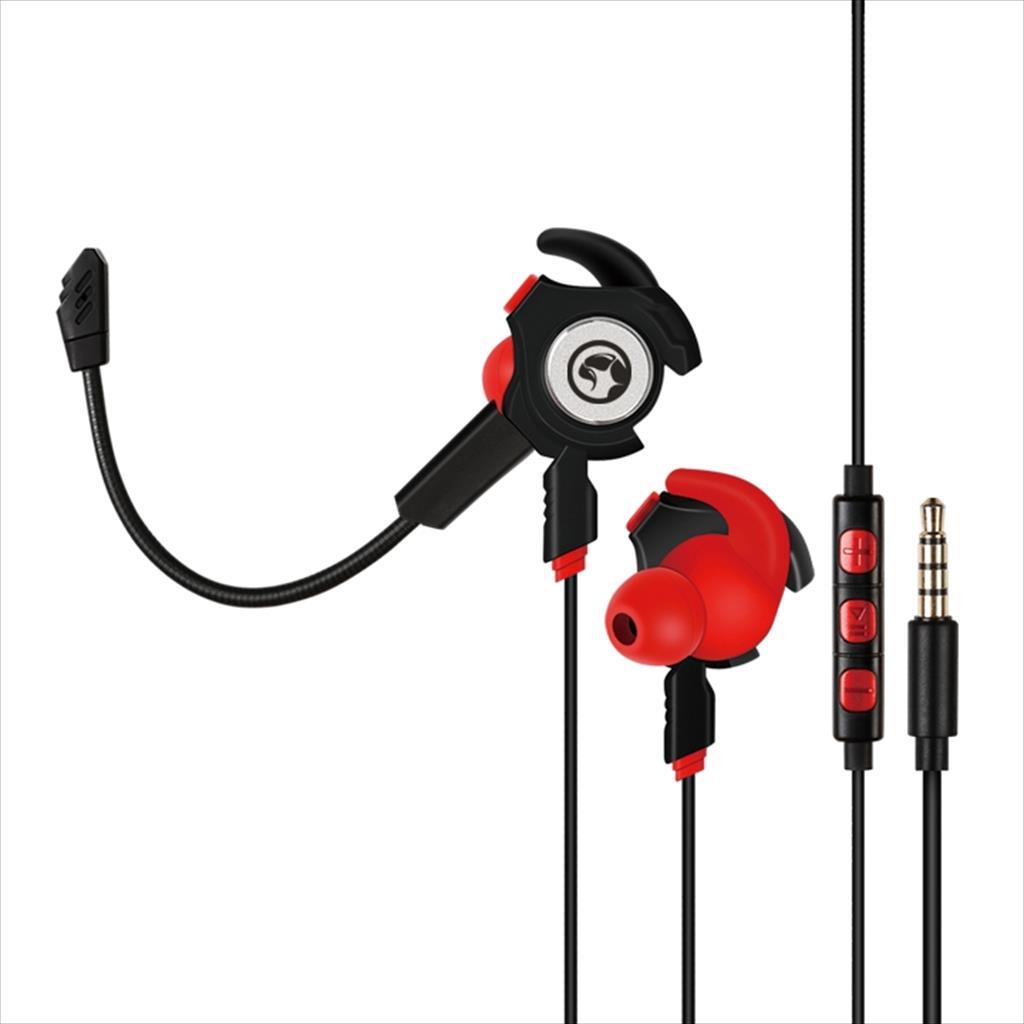 EARPHONES Gaming MARVO GP001 w/dual microphones (one detachable), 1x3.5mm / 2x3.5mm, Black/red 41105