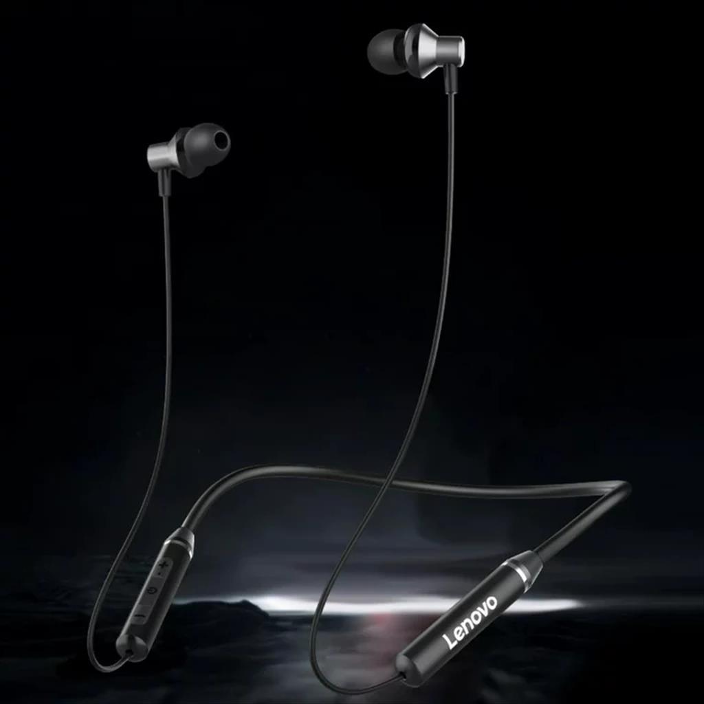 EARPHONES WIRELESS LENOVO Neckband Black, Bluetooth w/microphone,HE-05 41110