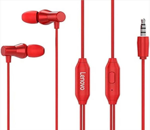 Earphones lenovo hf130 metal headset w/microphone, red