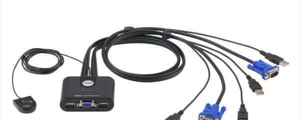 KVM Switch 2port, USB, w/ KVM set, Remote Port Selector, ATEN, CS22U-AT