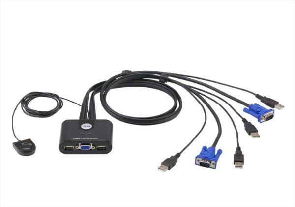 Kvm switch 2port, usb, w/ kvm set, remote port selector, aten, cs22u-at