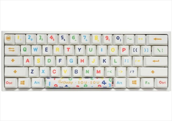 Keyboard mechanical ducky x sou. sou one 2 mini  rgb 60% pbt double-shot keycaps cherry mx red, white, dkon2061st-rusphwwts2