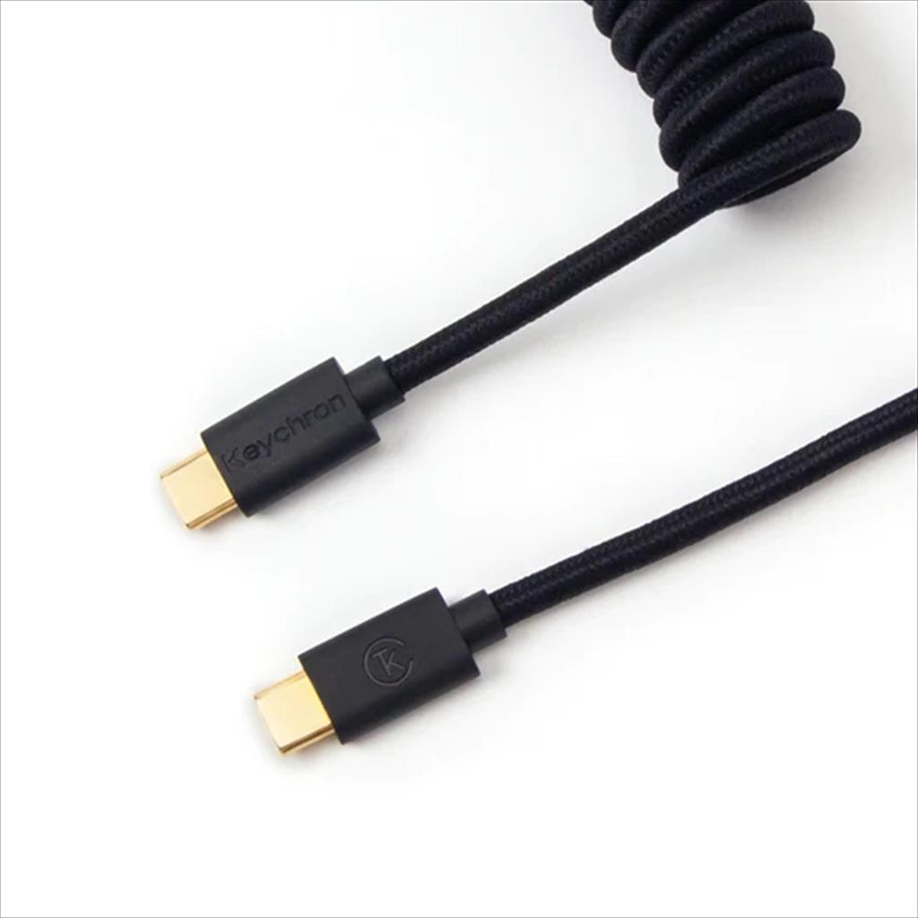 KEYBOARD ACCESSORY KEYCHRON COILED AVIATOR CUSTOM CABLE (Type-C to Type-C) w/adapter type-A to Type-C, Black 08340