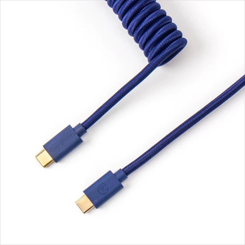 KEYBOARD ACCESSORY KEYCHRON COILED AVIATOR CUSTOM CABLE (Type-C to Type-C) w/adapter type-A to Type-C, Blue 08341