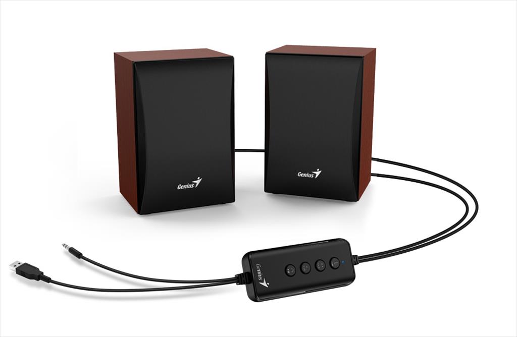 SPEAKERS 2.0 GENIUS SP-HF380BT USB for power, 1x 3,5mm, w/bluetooth Wooden Brown (3W) 28131