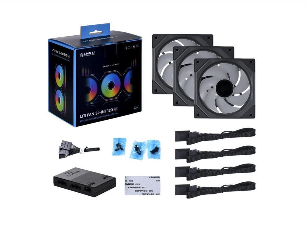 COOLERS CASE FAN 120mm LIAN LI UNI SL-INFINITY 120 w/controller, 3x120 ARGB fans 1900 RPM PWM, Black, UF-SLIN120-3B 36387