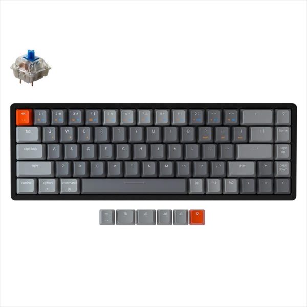KEYBOARD MECHANICAL KEYCHRON K6 HOT-SWAPPABLE RGB LED 65% Gateron Blue switch Multi-Device (Wired+Bluetooth), Black, K6-V2 08318