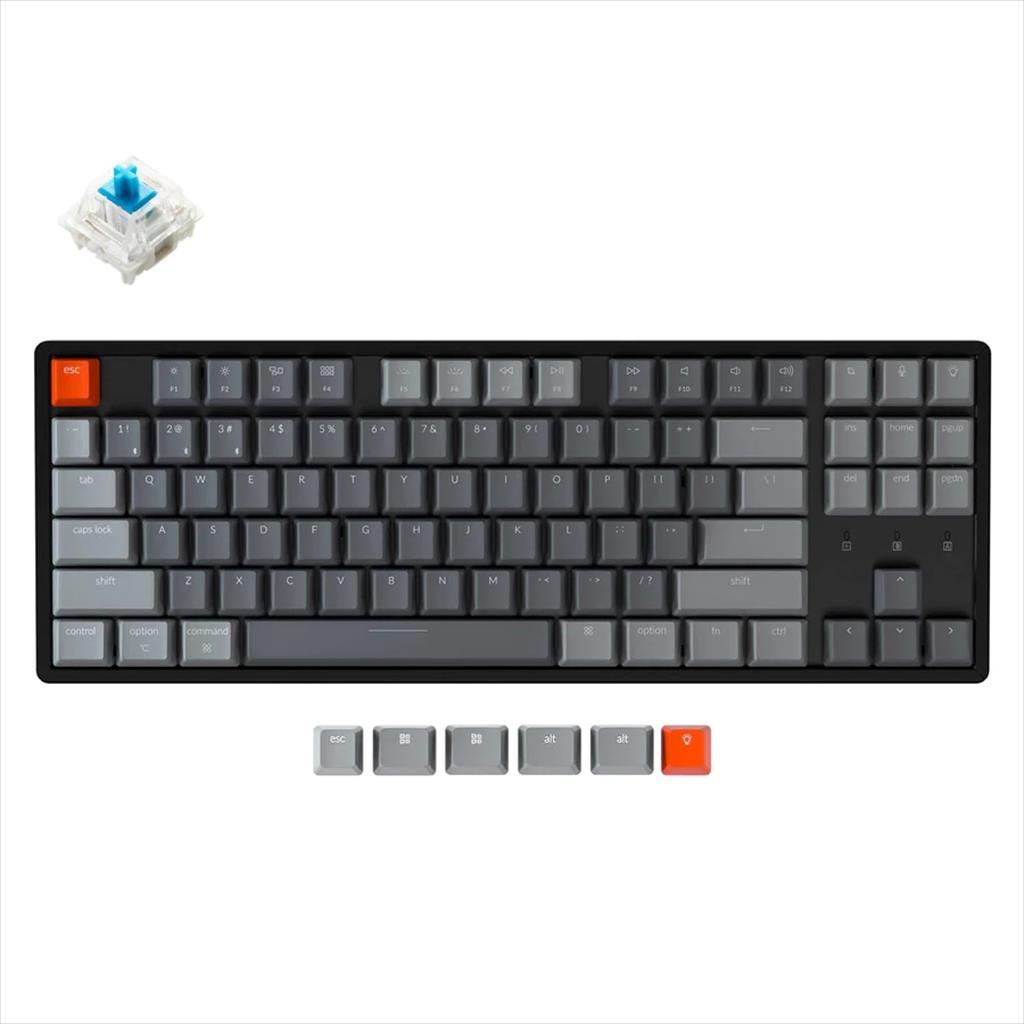 KEYBOARD MECHANICAL KEYCHRON K8 ALUMINIUM RGB LED TKL Gateron G Pro Blue switch Multi-Device (Wired+Bluetooth), Black, K8-C2 08584