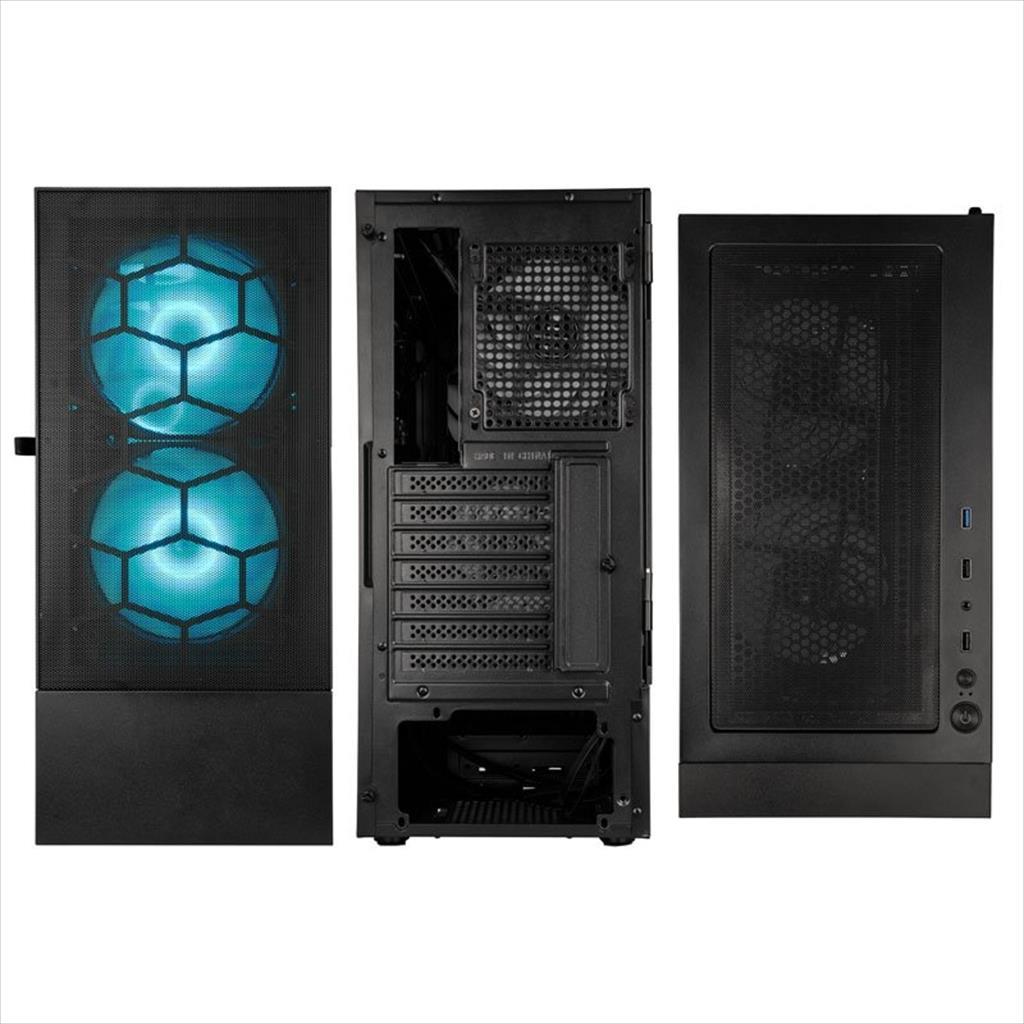 CASE KOLINK ATX OBSERVATORY MX Mesh ARGB w/Tempered glass, 2x140mm, 3x120mm UMBRA A-RGB fan, w/o OD DVD, black 02441