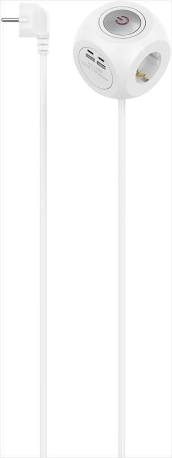 Cables extension cube 1,4m, on/off button, 3xshuko , 2x usb-a ports, 2 usb-c ports hama white, 223195