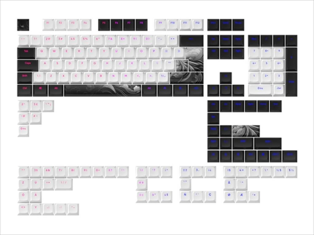 KEYBOARD MECHANICAL KEYCAPS DARK PROJECT INK ,(ANSI & ISO LAYUOT 177PCS), White/Black, KS-1050 08611