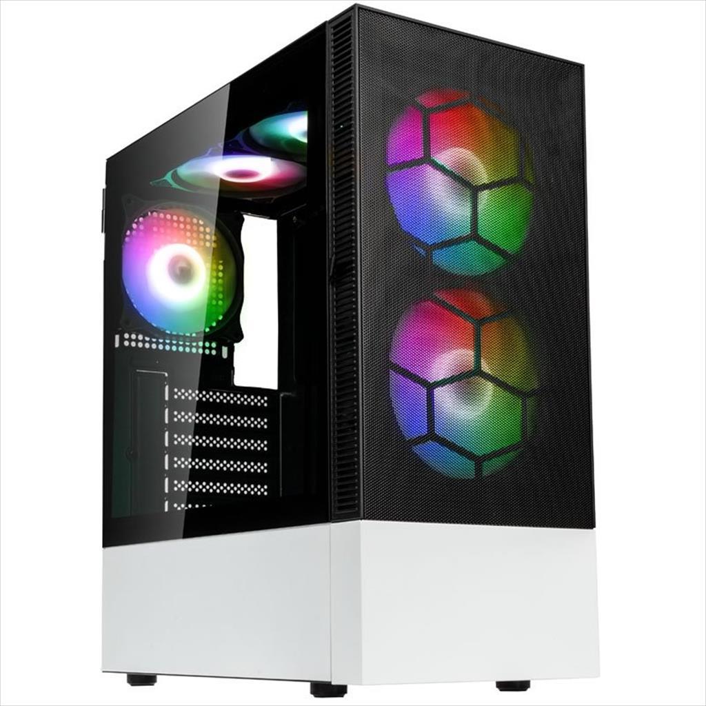 CASE KOLINK ATX OBSERVATORY MX Mesh ARGB w/Tempered glass, 2x140mm, 3x120mm UMBRA A-RGB fan, w/o OD DVD, black/white 02457