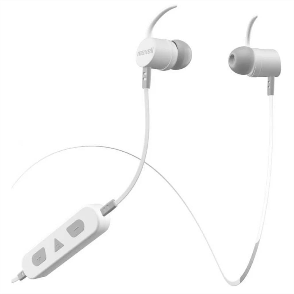 EARPHONES WIRELESS MAXELL BT100 SOLID Neckband White, Bluetooth w/microphone 41327