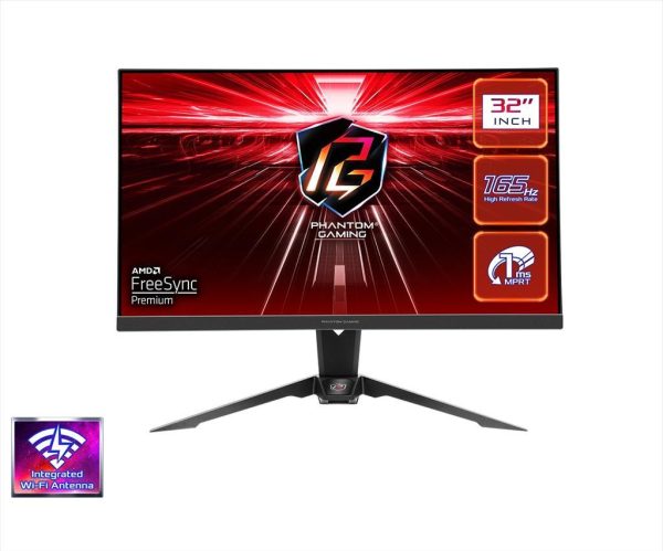 Monitor 32" asrock pg32qf2b, qhd 2560 x 1440 at 165 hz,va , amd freesync premium, hdr, 1ms, 2xhdmi, 1x dp, wifi antena, swivel, tilt, w/speakers