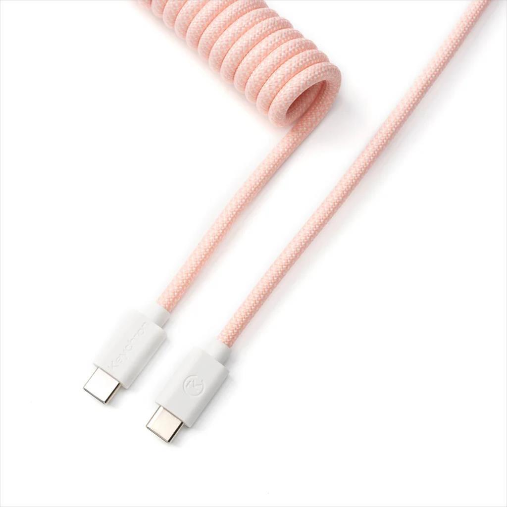 KEYBOARD ACCESSORY KEYCHRON COILED AVIATOR CUSTOM CABLE (Type-C to Type-C) w/adapter type-A to Type-C, LIGHT PINK, Cab-15 08633