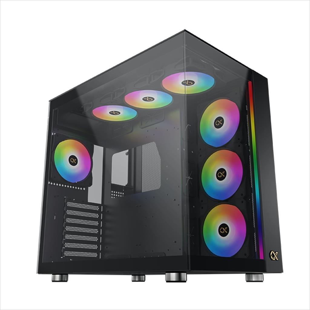 CASE XIGMATEK ATX mid-Tower AQUA ULTRA AIR BLACK w/2xTG, Top Mesh,Front ARGB LED strip,7x120mm Z20A ARGB Galaxy II Fan Control Kit,USB type C, EN41907 02471