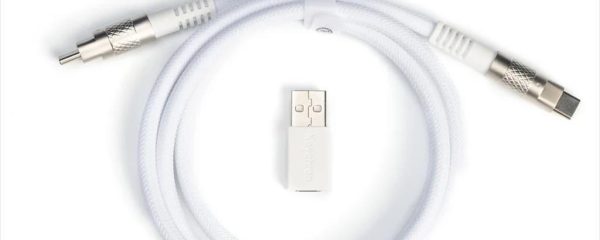 KEYBOARD ACCESSORY KEYCHRON DOUBLE SLEEVED GEEK CUSTOM CABLE (Type-C to Type-C) w/adapter type-A to Type-C, WHITE, CAB-20