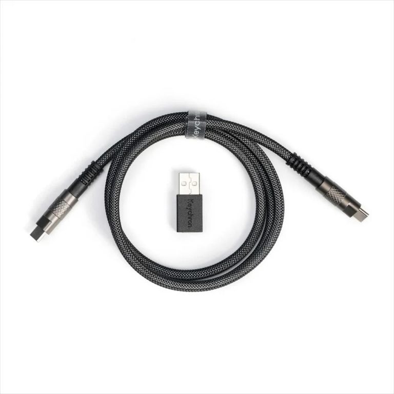 KEYBOARD ACCESSORY KEYCHRON DOUBLE SLEEVED GEEK CUSTOM CABLE (Type-C to Type-C) w/adapter type-A to Type-C, BLACK, CAB-21