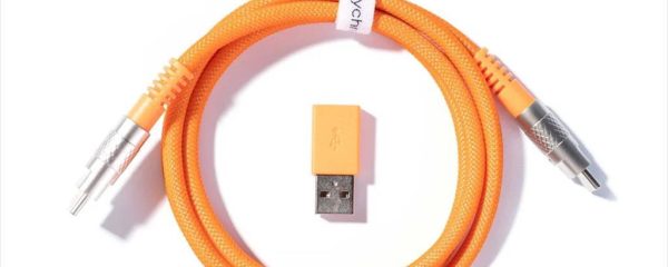 KEYBOARD ACCESSORY KEYCHRON DOUBLE SLEEVED GEEK CUSTOM CABLE (Type-C to Type-C) w/adapter type-A to Type-C, ORANGE, CAB-22