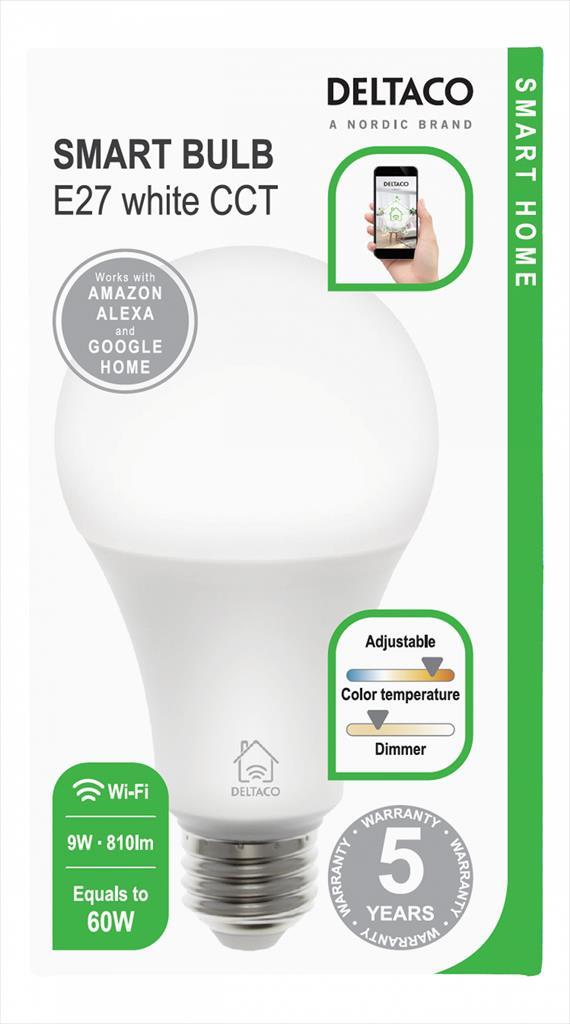LED BULB SMART DELTACO E27 2700K-6500K DIMMABLE WHITE, 9W, SH-LE27W 16179