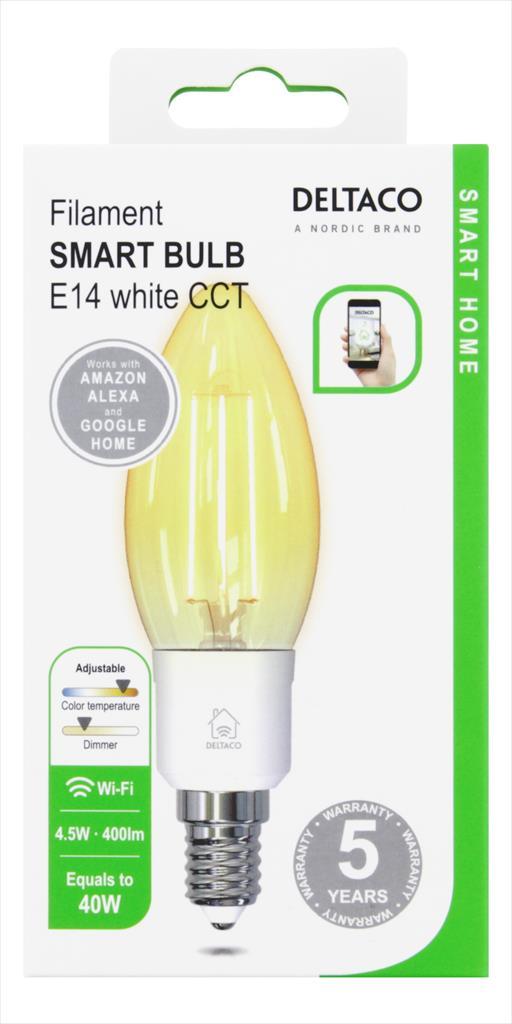 LED BULB SMART DELTACO E14 1800K-6500K DIMMABLE WHITE, 4.5W, FILAMENT LAMP, SH-LFE14C35 16180