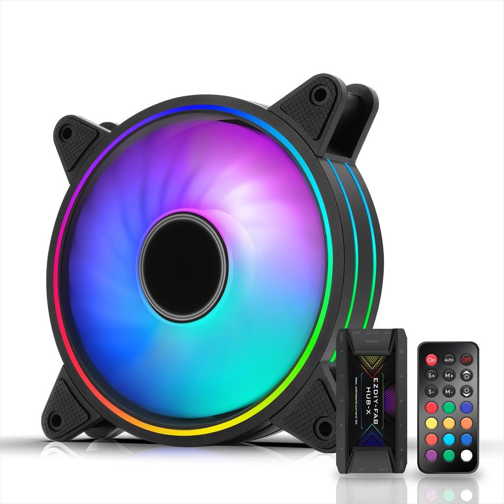 COOLERS CASE FAN 3x120mm EZDIY-FAB MOONLIGHT Black, PWM, 1300 RPM, w/Controller HUB-X and remote 36614