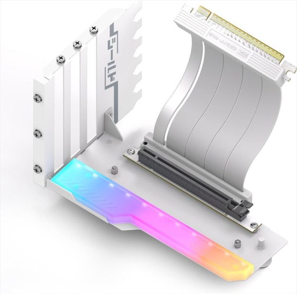 Gpu vertical bracket kit ezdiy-fab shield argb pcie 16x gen4 w/riser cable 115mm, 90° white