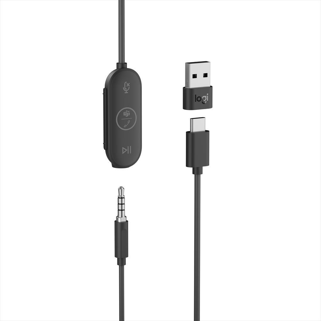 EARPHONES WIRED LOGITECH ZONE (Teams edition) w/microphone, USB-A, USB-C, 3.5 mm, Graphite, 981-001009 41402