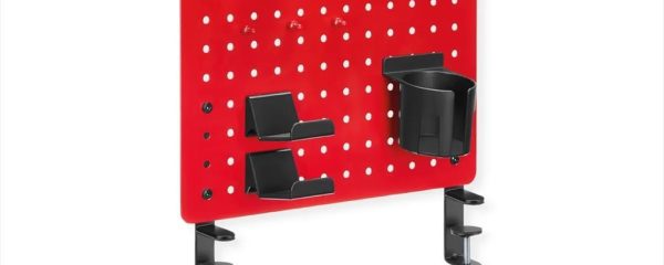 GAMING DESK CLAMP MOUNT PEGBOARD, (3x Pin Magnet, 1x Cup Holder, 2x Hook, 2x Gaming Controller Hook, 1x Headphone Hook), RED