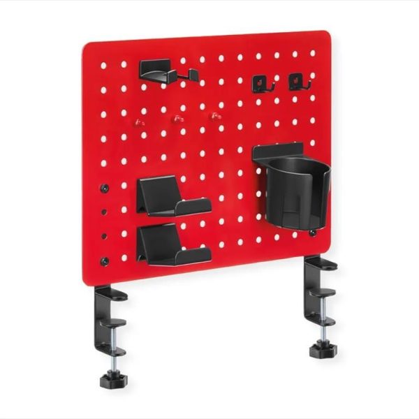 GAMING DESK CLAMP MOUNT PEGBOARD, (3x Pin Magnet, 1x Cup Holder, 2x Hook, 2x Gaming Controller Hook, 1x Headphone Hook), RED 56333
