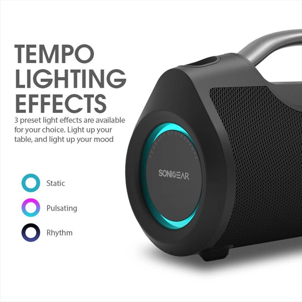 SPEAKERS BLUETOOTH SONICGEAR STUDIOBEATS HD PORTABLE SPEAKER 60W (up to 12 hours) w/microphone, 7200mAh powerbank, lightning efect 28202
