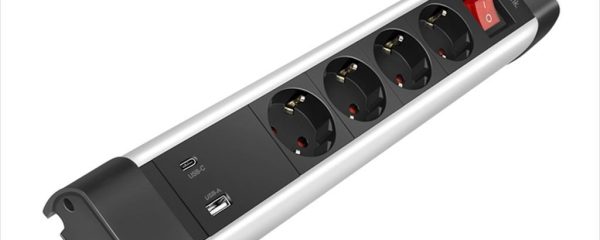 CABLES EXTENSION LOGILINK 1,5m, 4xSHUKO, 1xUSB A, 1x Type C(Fast chagre 20W), 3x1,5mm, aluminium, w/ON/OFF switch, desk holder