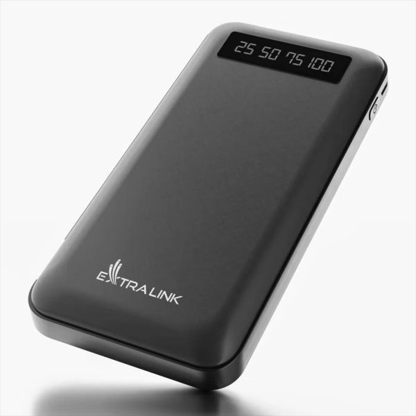 POWER BANK EXTRALINK EPB-083 10000mAh w/digital display, Dual input (Micro-USB, USB-C) /output( USB-A), x4 cables included (USB-A, microUSB, Type-C, Lightning) Black 34108