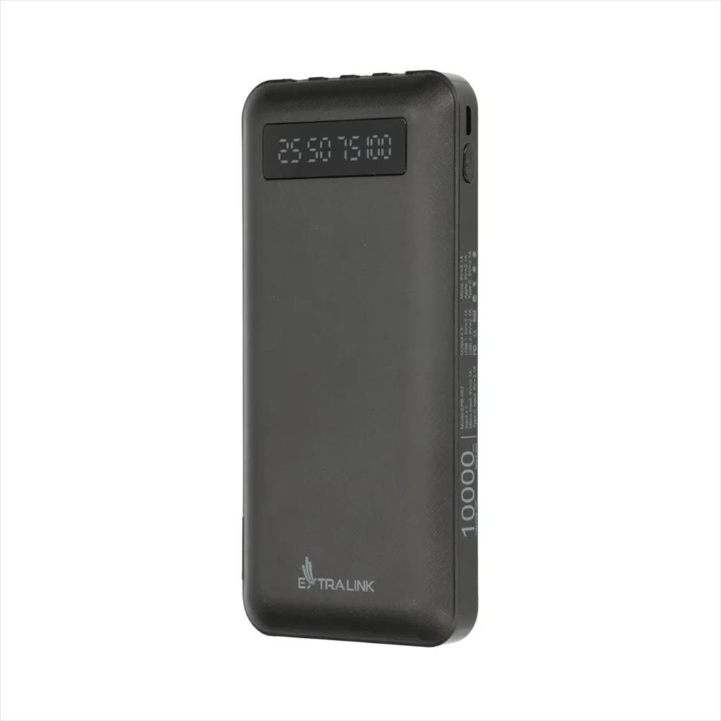 POWER BANK EXTRALINK EPB-083 10000mAh w/digital display, Dual input (Micro-USB, USB-C) /output( USB-A), x4 cables included (USB-A, microUSB, Type-C, Lightning) Black 34108