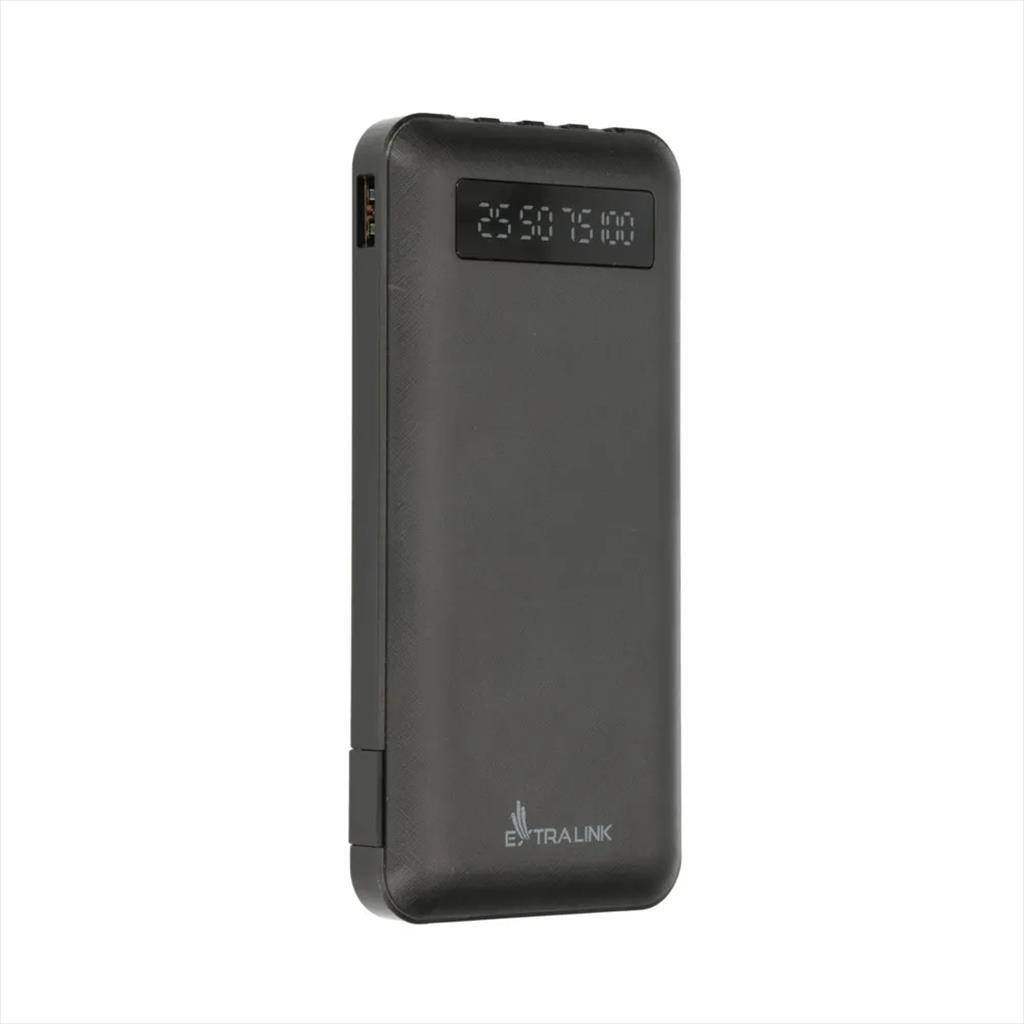 POWER BANK EXTRALINK EPB-083 10000mAh w/digital display, Dual input (Micro-USB, USB-C) /output( USB-A), x4 cables included (USB-A, microUSB, Type-C, Lightning) Black 34108