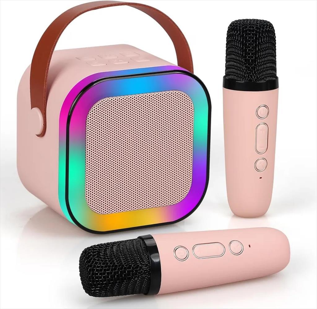 SPEAKERS BLUETOOTH EXTRALINK MINI KARAOKE SET FOR KIDS, x2 MICS+SPEAKER RGB, (BT, AUX, SD CARD) PINK 28216