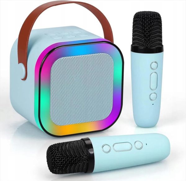Speakers bluetooth extralink mini karaoke set for kids, x2 mics+speaker rgb, (bt, aux, sd card) blue