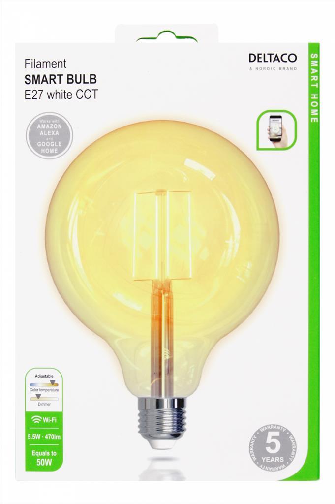 LED BULB SMART DELTACO E27 1800K-6500K DIMMABLE WHITE, 5.5W, FILAMENT LAMP, SH-LFE27G125 16183