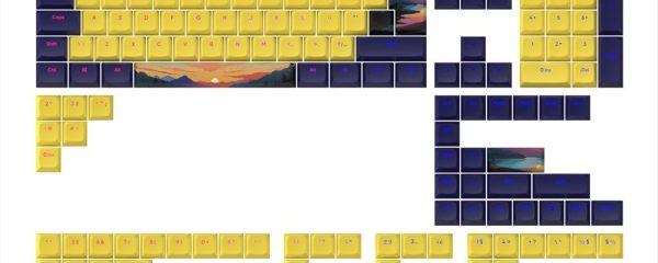 KEYBOARD MECHANICAL KEYCAPS DARK PROJECT SUNSET PBT ,(ANSI & ISO LAYUOT 177PCS), Yellow/|Blue, KS-1030