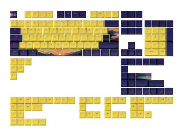 Keyboard mechanical keycaps dark project sunset pbt ,(ansi & iso layuot 177pcs), yellow/|blue, ks-1030